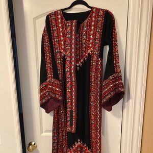 black and red palestinian thobe
